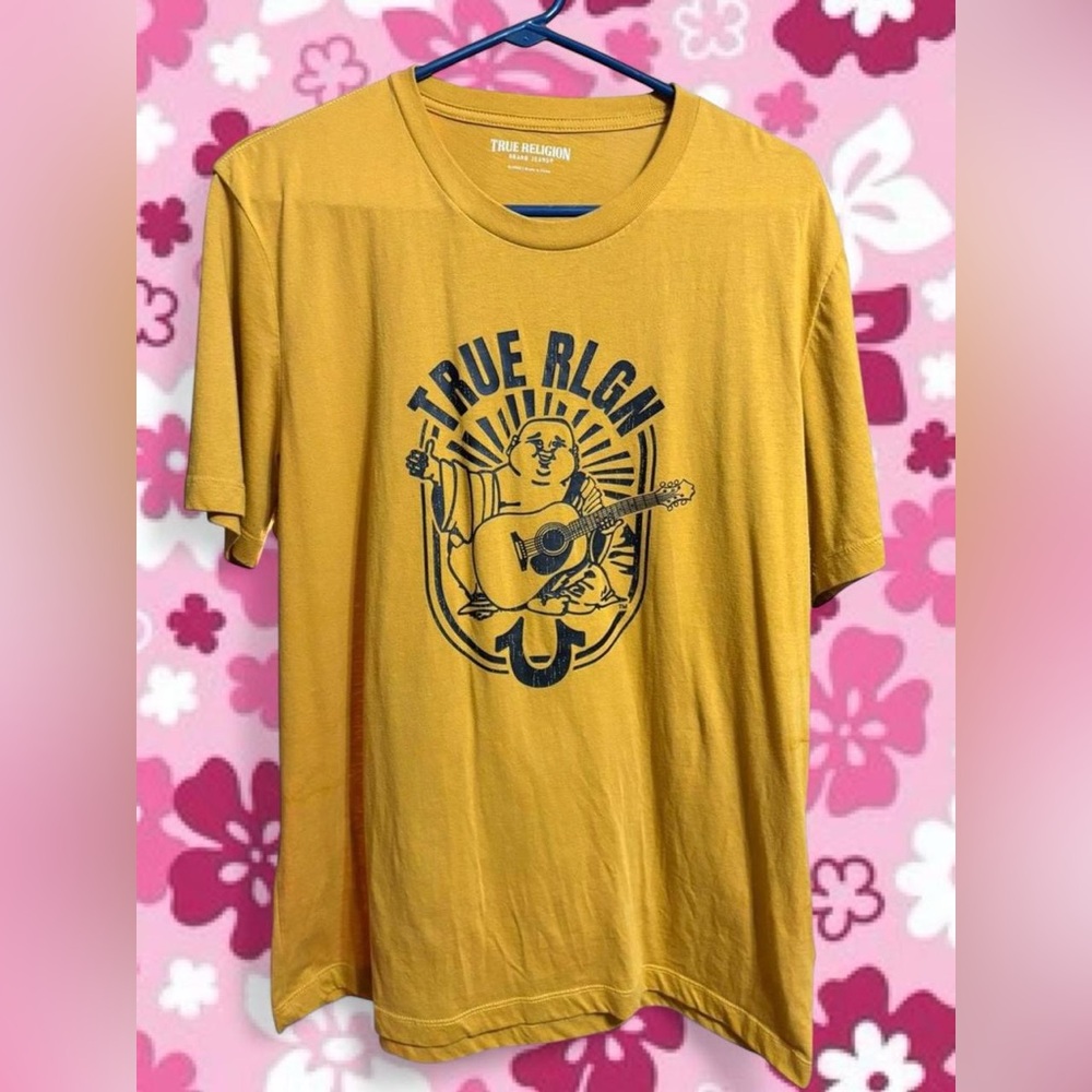 True Religion Mustard Yellow Graphic Short-Sleeve Tee NWOT (unisex)